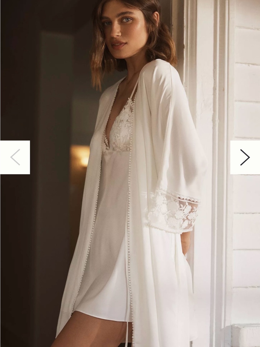Flora Nikrooz Ivory Lace-Trim Satin Chemise and Matching Robe